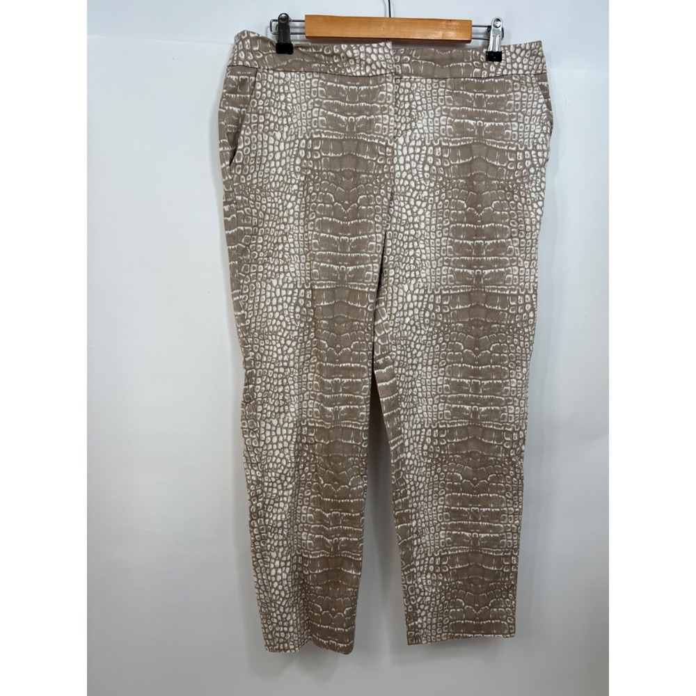 Valerie Bertinelli Dress Pants Capri Tan with White Print Womens Size 10
